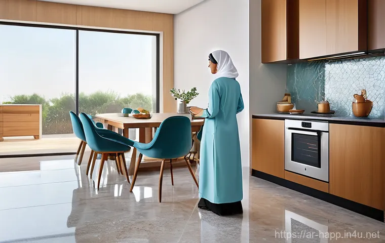 로봇청소기와 진공청소기 비교 - **Prompt:** A dynamic shot inside a bustling, family-friendly Arab home, showcasing a vibrant living...
