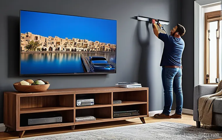TV 벽걸이 설치 도구 - **Prompt 1: The Meticulous Preparations for a Modern Home Cinema**
    "A clean, well-lit contempora...