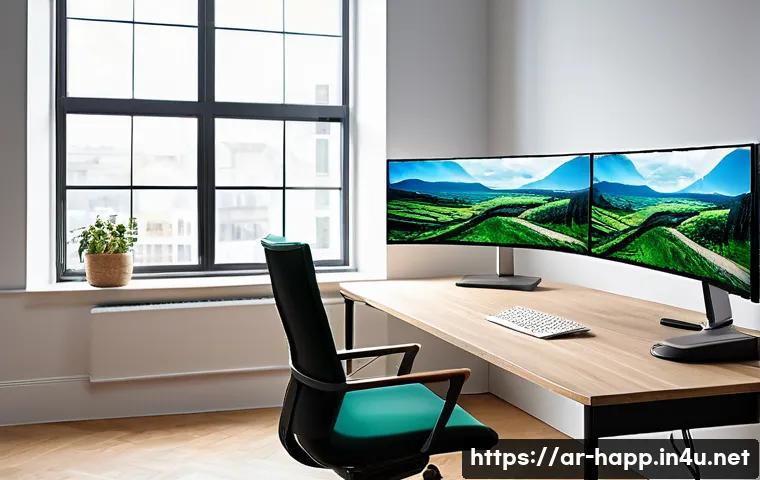 홈 오피스 가전 선택 - **Ergonomic Productivity Hub**
    "A modern, bright home office setup designed for maximum comfort ...
