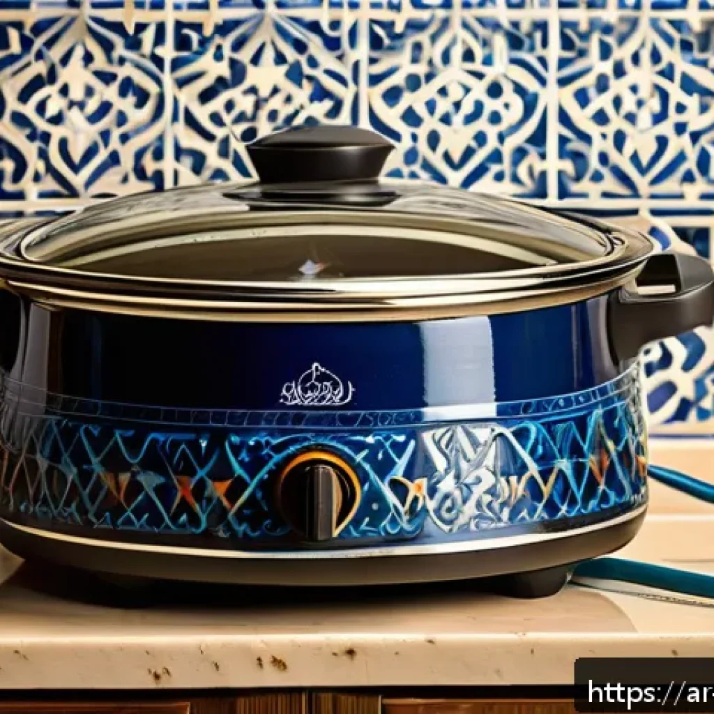 전기밥솥 고장 원인 - A detailed close-up image of an Arabic-style modern electric cooking pot with visible internal wirin...